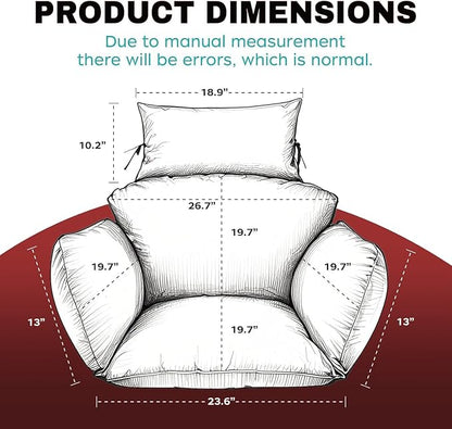 Egg Chair Cushion Replacement, Waterproof Thicken Hanging Egg Swing Chair Cushion for Outdoor Furniture, Wicker Rattan Hammock Basket Cushion with Headrest Pillow 47x31.5x4.7 inch(Red)