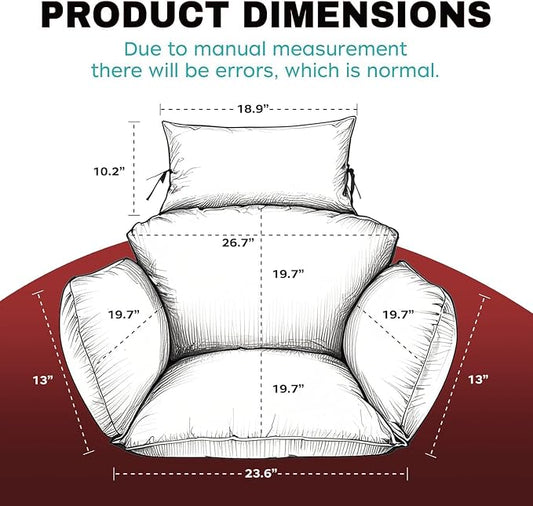 Egg Chair Cushion Replacement, Waterproof Thicken Hanging Egg Swing Chair Cushion for Outdoor Furniture, Wicker Rattan Hammock Basket Cushion with Headrest Pillow 47x31.5x4.7 inch(Red)
