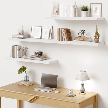 Vivelove 10 in Deep Floating Shelves for Wall, 30" x 10.2" x 1.5" Shelves for Room Wall Mounted, 1.5 Inch Thick Shelf for Bathroom Bedroom Kitchen Book Room, Modern Farmhouse Decor, Set of 2, White