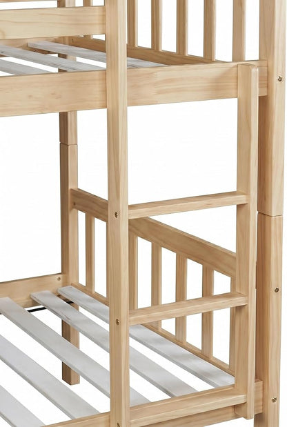 Harper & Bright Designs Convertible Wood Twin-Over-Twin Bunk Bed with Trundle and Ladder - Can Be Divided Into Two Platform Beds, White Oak