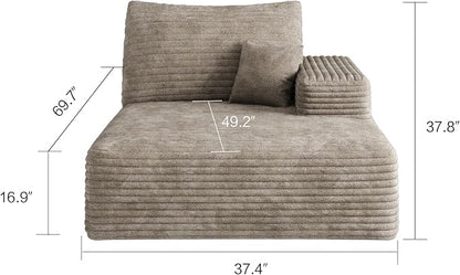 135" U Shaped Boneless Couch with Ottoman, Convertible Sleeper Compression Sofa, Corduroy Couch Sectional for Living Room Bedroom, Deep Seat Foam Cloud Sofas No Assembly, Right Facing Chaise, Camel