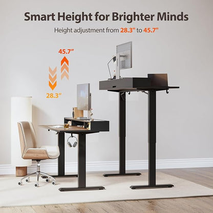 Agilestic 48 x 24 Inches Electric Standing Desk with Storage, Adjustable Height Sit and Stand Computer Table with Glass Shelf, Splice Board, Dark Walnut