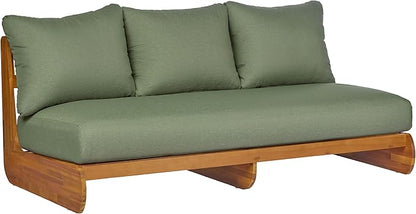 Merax 3 Piece Patio Outdoor Furniture Set, All-Weather Acacia Wood 3-Seater Daybed Sofa, 2 Chaise Lounge Chairs with Thick Cushions for Porch, Lawn, Backyard, Balcony, Green+Teak