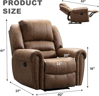 INZOY Leather Recliner Chair, Heavy Duty Manual Reclining Sofa Single Lounge Sofa for Living Room, Home Theater Seating, Light Brown