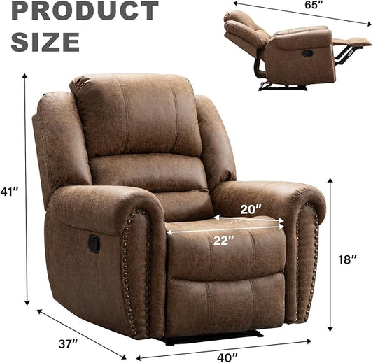 INZOY Leather Recliner Chair, Heavy Duty Manual Reclining Sofa Single Lounge Sofa for Living Room, Home Theater Seating, Light Brown
