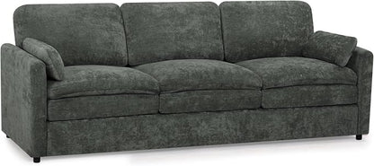 89” Chenille Sofa w/Arm Pillows, Upholstered 3-Seater Sofa w/Comfortable Back Cushions, Modern 3 Seats Couch w/High-Density Foam for Living Room, Apartment, Office, Grey