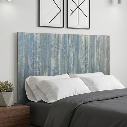 Barn Walls Solid Wood Queen Headboard, Wall Mounted Floating Fluted Headboard for Queen Bed Size, Farmhouse Rustic Mid Century Style, Low Profile Mount, Blue Powderwash, 64.5" L x 2" W x 36" H
