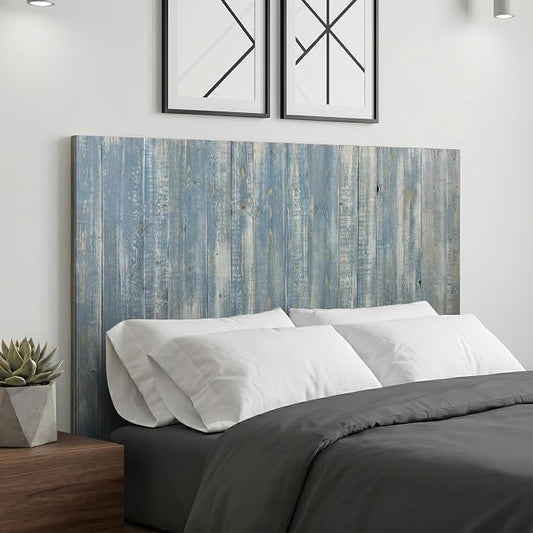 Barn Walls Solid Wood Queen Headboard, Wall Mounted Floating Fluted Headboard for Queen Bed Size, Farmhouse Rustic Mid Century Style, Low Profile Mount, Blue Powderwash, 64.5" L x 2" W x 36" H