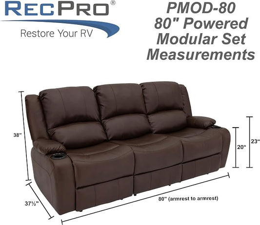 RecPro RV Recliner Charles 80" Powered Triple Wall Hugger | Drop Down Console | RV Furniture with Upgraded 2023 Fabric (Mahogany)