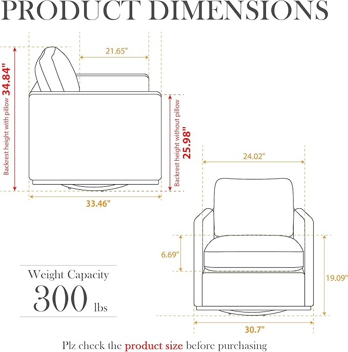 Aoiy & Wifon 30.7" W Swivel Accent Chair, Mid Century Modern Swivel Chair for Living Room, Comfy Small Accent Chair, PU Leather, Coffee