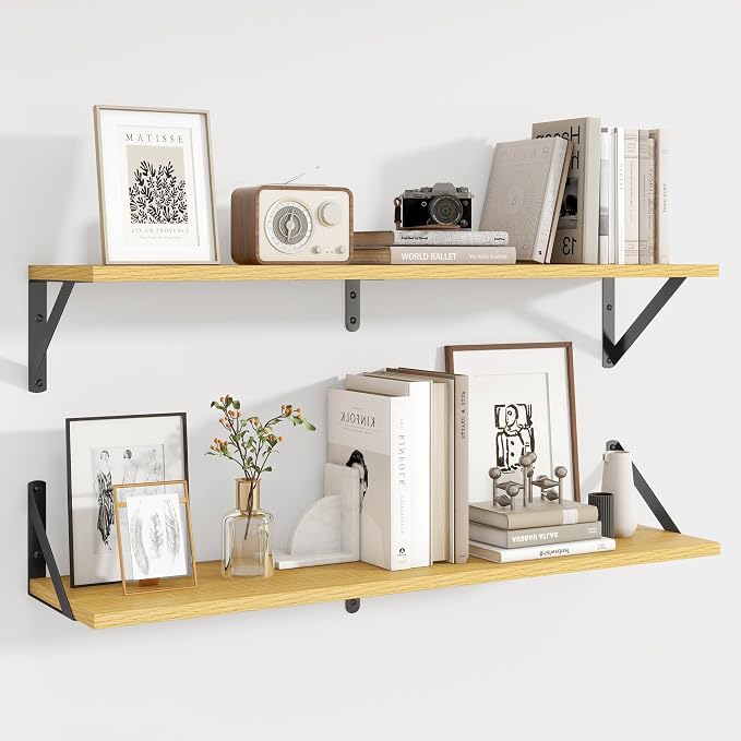 Axeman 32'' x 8'' Oak Floating Shelves for Wall Set of 2 | Rustic Oak Bookshelf for Living Room, Bedroom, Home Office, Engineered Wood, Includes Mounting Hardware, Holds up to 30Lbs
