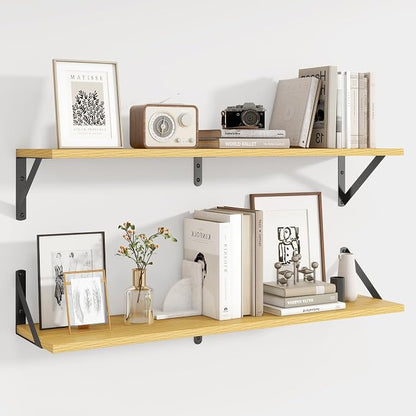 Axeman 32'' x 8'' Oak Floating Shelves for Wall Set of 2 | Rustic Oak Bookshelf for Living Room, Bedroom, Home Office, Engineered Wood, Includes Mounting Hardware, Holds up to 30Lbs