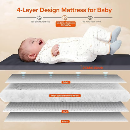 ELEMARA 4 in 1 Baby Bassinet Bedside Crib with Diaper Changer, Mattress, 1-Second Set up Bedside Bassinet with 3 Adjustable Height, Portable Crib with Storage/Toy Bar/Zip Door