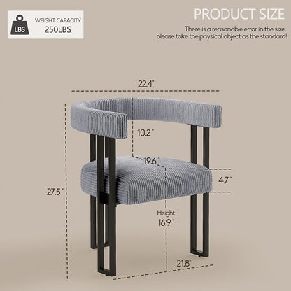 VIRRMO Boucle Dining Chair Set of 2 Corduroy Upholstered Dining Room Chairs Kitchen Chairs with Metal Legs Mid Century Modern Chair for Dining Room, Kitchen (Gray, 2)
