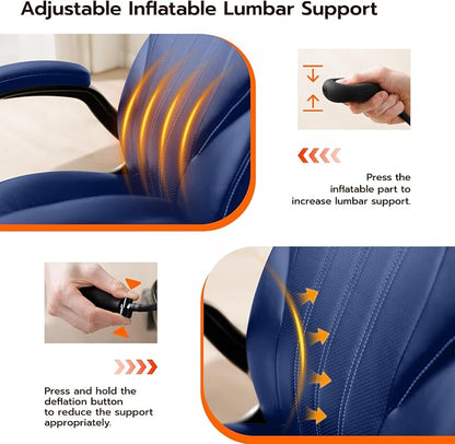 Ylzyxal Office Desk Chair, Ergonomic Computer Chair with Padded Flip-Up Arms and Adjustable Lumbar Support, PU Leather Executive Chair with Tilt Lock and 360° Swivel Rolling Wheels for Work, Study