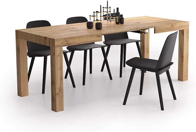 Mobili Fiver First Extendable Dining Table, 47.2 to 78.7 Inches, Seats 6 to 8, Rustic Oak