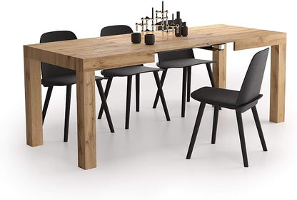Mobili Fiver First Extendable Dining Table, 47.2 to 78.7 Inches, Seats 6 to 8, Rustic Oak