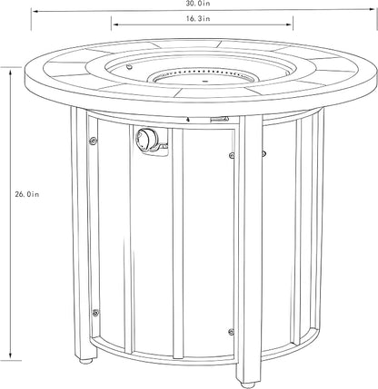 30" Propane Gas Fire Pit Table, 50000 BTU Round Outdoor Fire Pit with Mosaic Ceramic Tabletop, Steel Patio Fire Table with Lid & Rain Cover for Backyard Deck Garden, Black