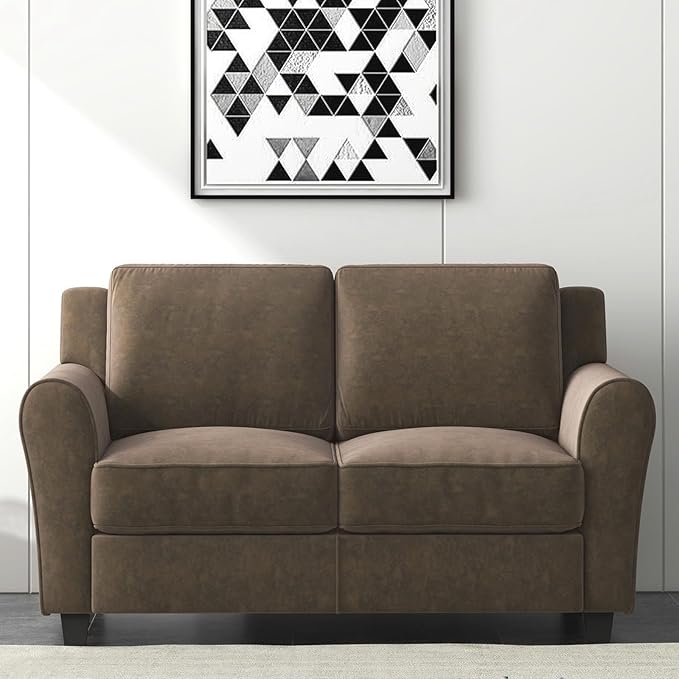 Bonzy Home 58" Brown Loveseat Sofa Couch for Living Room, 2 Seater Love Seat for Small Spaces, Modern Couches with Thick Cushion for Home Apartment Office