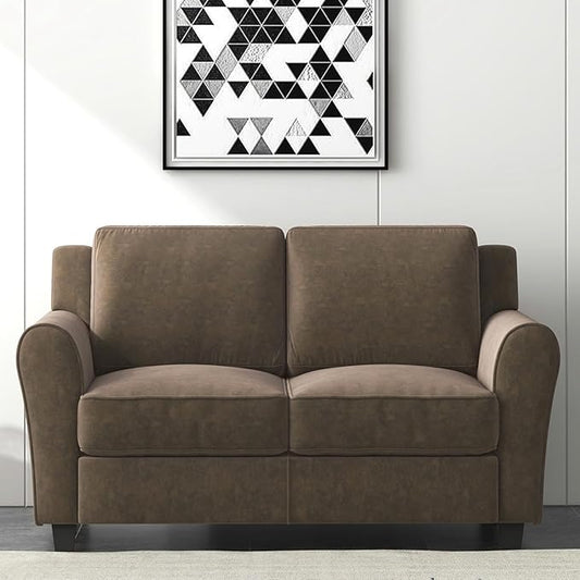 Bonzy Home 58" Brown Loveseat Sofa Couch for Living Room, 2 Seater Love Seat for Small Spaces, Modern Couches with Thick Cushion for Home Apartment Office
