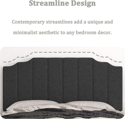 Befurtori Queen Size Headboard Only, Linen Wall Mounted Headboard Queen/Full Size for Adjustable Bed, Modern Vertical Channel Design with Curved Tufted Upholstered Head Board, Dark Gray