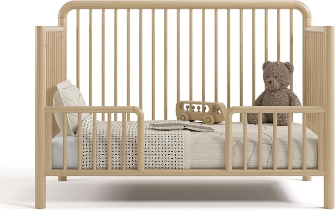 Storkcraft Porto 5-in-1 Convertible Crib with Bonus Guardrail & Storkcraft 6-Inch Grow-with Me Premium Waterproof Dual-Sided Baby Crib & Toddler Bed Mattress (Driftwood) – GREENGUARD Gold Certified