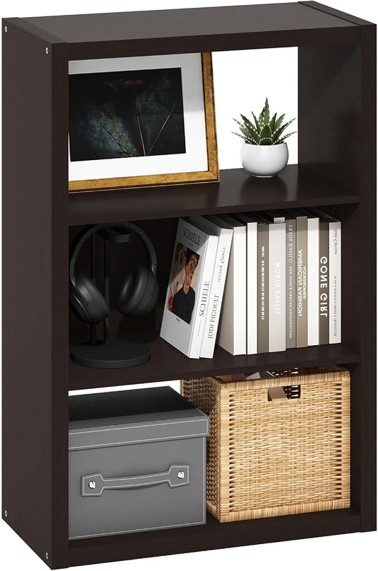 Furinno Viola 3-Tier Book Shelf, Extra Thick Frame Bookshelf, Dark Oak | Open Shelf, Open Back Design, 11.3" x 23.2" x 35.9", for Living Room, Bedroom, Home Office