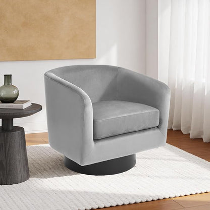 Swivel Barrel Accent Chair, Modern Round Chenille Fabric Arm Chair for Living Room, Bedroom, Comfy Club Reading Chairs for Adults（Velvet Grey, Set of 4