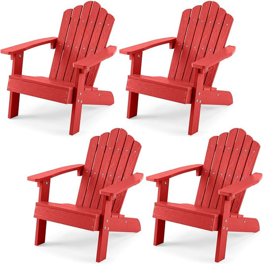 Costzon Kids Adirondack Chair, All-Weather HIPS Toddler Outdoor Chair, Wooden Textured Plastic Fire Pit Chair, Kids Patio Chair for Backyard Lawn Garden, Fits Children Age 3-7 Years (4, Red)