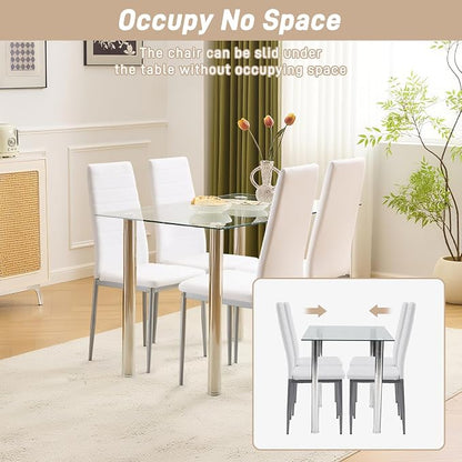 Karl home White Dining Chairs Set of 4, PU Leather & High Back | Kitchen chairs with padded seats & foot cap protection for dining kitchen living room,300lbs capacity,space-saving