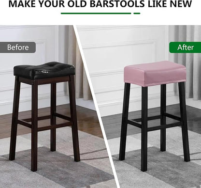 YISUN Stool Covers Rectangle - 4 Pack Stretch Oilproof Waterproof PU Bar Stool Covers Saddle Seat Counter Pub Vanity Chair Cover with Elastic Bands