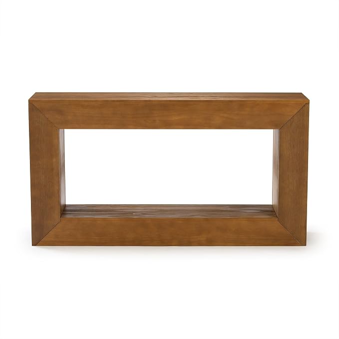 Plank+Beam Grande 56” Console Table with Bottom Shelf, Solid Pine Wood Entryway & Sofa Table, Pecan Wirebrush Finish