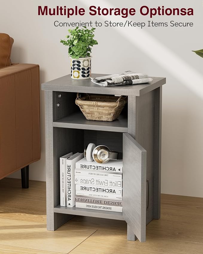 YESHOMY Farmhouse Modern Nightstand with Shelf and Barn Door, Set of 1 for Bedroom, Gray