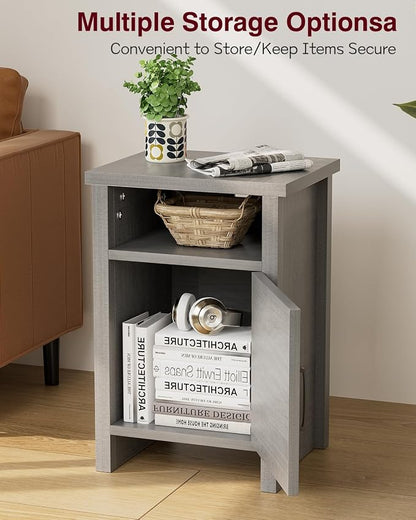 YESHOMY Farmhouse Modern Nightstand with Shelf and Barn Door, Set of 1 for Bedroom, Gray