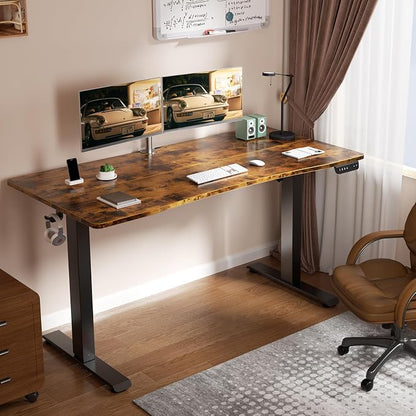 Veken Standing Desk 55 x 28 Inch, Sit to Stand Up, Work Home Office Computer Table for Study, Walking Pad, Writing, and Games, Wooden Desktop Desks, Brown