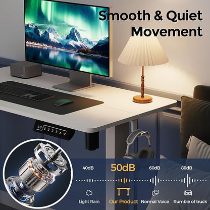 Small Electric Standing Desk, 35" ×20" White Standing Desk, Height Adjustable Compact Sit Stand Workstation with Splice Board, Home Office Desk with 2 Hooks