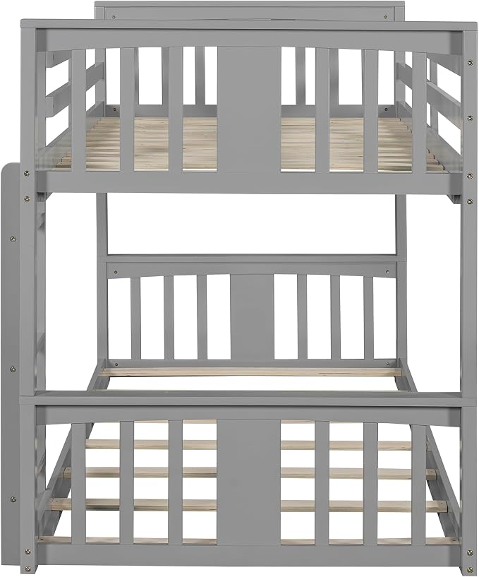 Merax Twin Over Twin Bunk Bed with Ladder, Gray