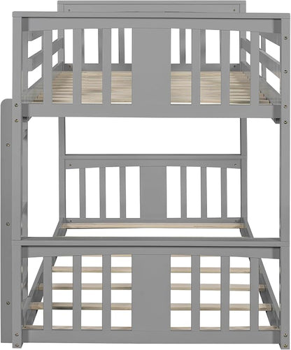 Merax Twin Over Twin Bunk Bed with Ladder, Gray