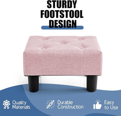 BRIAN & DANY Small Foot Stool, Linen Foot Stools with Legs, Stable Small Footstool for Living Room, Pink