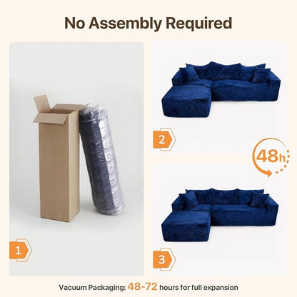 Claiks 104" Boneless Couch, Cloud Couch Sectional, L-Shape Corduroy Modular Sectional Sofa Deep Seat, Upholstered Couches for Living Room, No Assembly Required, Blue