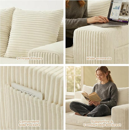 Boneless Loveseat Sofa Bed, Tri-Folding Convertible Futon Sleeper with Handle & Side Pockets, 54'' Boneless Couch with Hook and Loop No Assembly for Small Space,Living Room & Bedroom