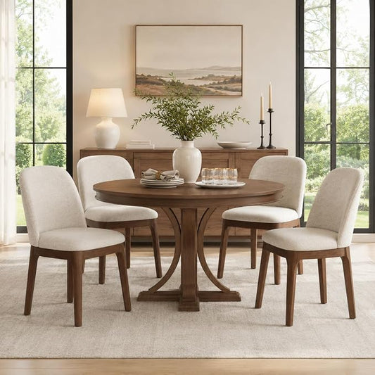 MALOL Wooden Dining Chairs Set of 4, Upholstered Kitchen & Dining Room Chairs with Thickened Wooden Legs, Farmhouse Side Chairs, Beige