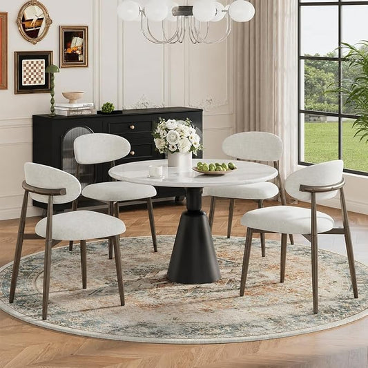 MALOL Dining Chairs Set of 4, Upholstered Kitchen & Dining Room Chairs with Curved Back and Bronze Metal Legs, Comfortable Modern Dining Side Chairs for Dining Room, Kitchen, Beige