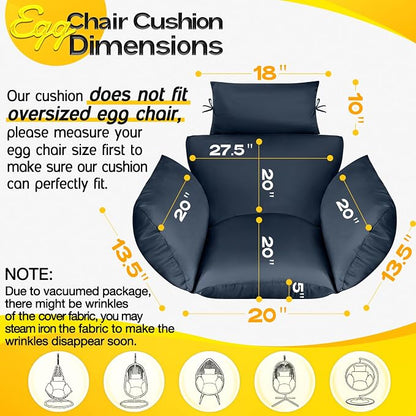 MAGIC ELEPHANT Egg Chair Cushion, Memory Foam Indoor Outdoor Hanging Egg Chair Cushion Replacement, Patio Basket Swing Cushion with Headrest (Blue)