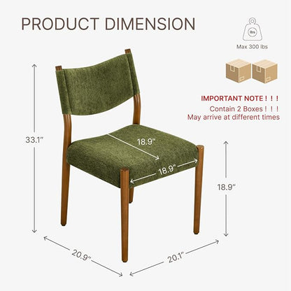 KISLOT Upholstered Dining Chairs Set of 4, Solid Wood Armless Kitchen Chairs with Soft Polyester Fabric, 18.9" Seat Height, Modern Dining Room Seating, 300 lbs Capacity, Green