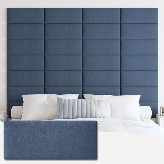 IFNOW Upholstered Wall Mounted Headboard, 3D Soundproof Wall Panels Peel and Stick for Twin Size, Reusable and Removable Tufted Bed Headboard in Blue (6 Panels, 10" x 24")