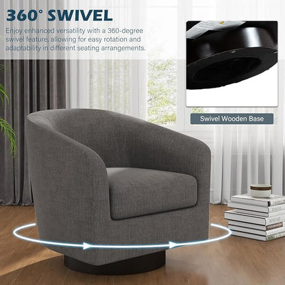 Swivel Barrel Accent Chairs Set of 4, Fabric Upholstered Armchair Modern Round Club Arm Chair for Living Room, Comfy Single Sofa Seating Bedroom Side Reading Seat for Home Office - Gray