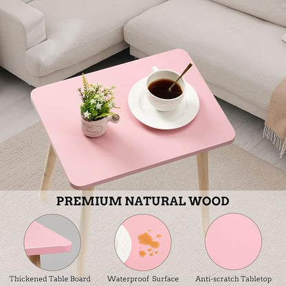FORAOFUR Small Accent Table, Modern Mini Coffee Table with Natural Wood Legs, Quick Assembly End Furniture for Bedroom Living Area Sofa, Minimalist Design for Nuresery and Compact Homes, Pink