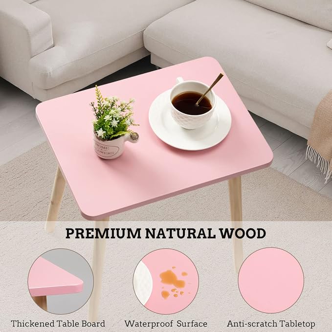 FORAOFUR Side Table Set of 2, Modern Side Table Accent Tables for Small Spaces, Wooden Home Decor, Easy Assembly | 2 Pack Pink finish, fits living/bedroom/balcony, compact for small spaces, sturdy, easy assembly with tools