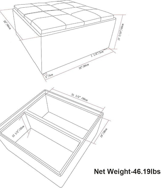 SIMPLIHOME Avalon Wide Contemporary Square Coffee Table Storage Ottoman, Slate Grey, Table Ottoman